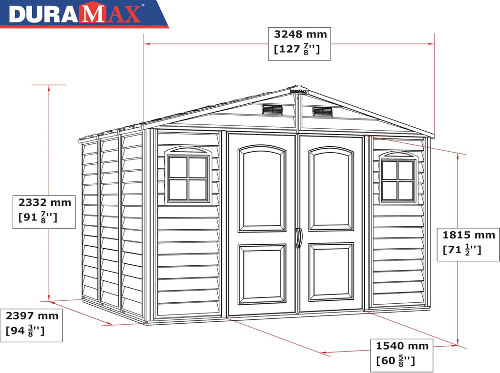 10 x 8 ft Outdoor Resin Storage Shed with Double Doors, Windows & Floor Foundation – view 7