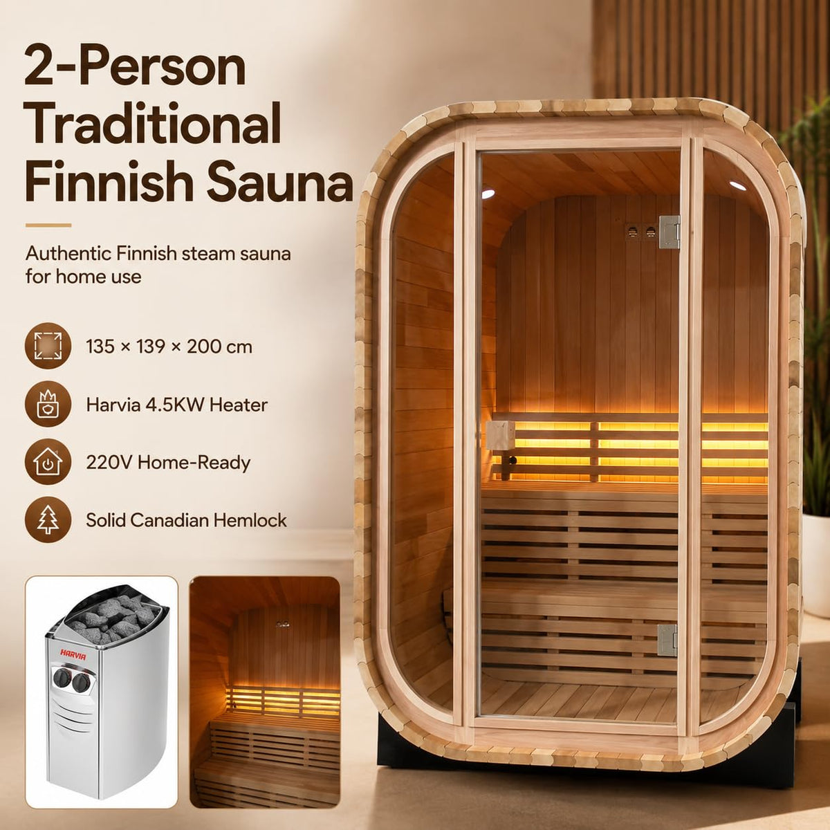 Duthss 2 Person Outdoor Sauna with 4.5kW Electric Heater – view 2