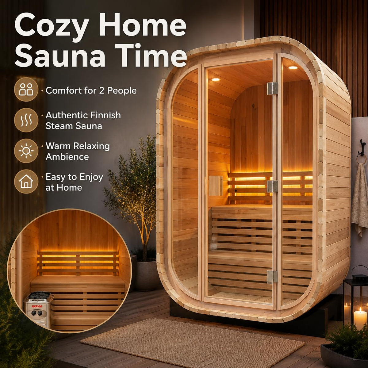 Duthss 2 Person Outdoor Sauna with 4.5kW Electric Heater – view 6