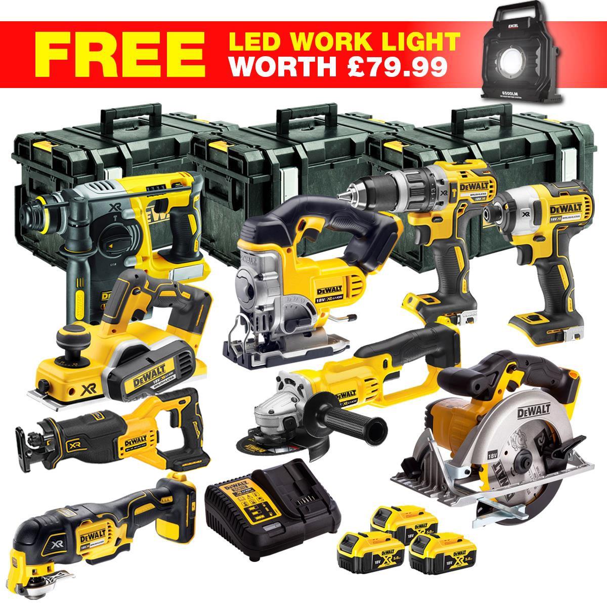 DEWALT 20V MAX XR 10 Tool Combo Kit with 3 x 5.0Ah Batteries, Work Light & ToughSystem Box (DCKT4T10WLF)