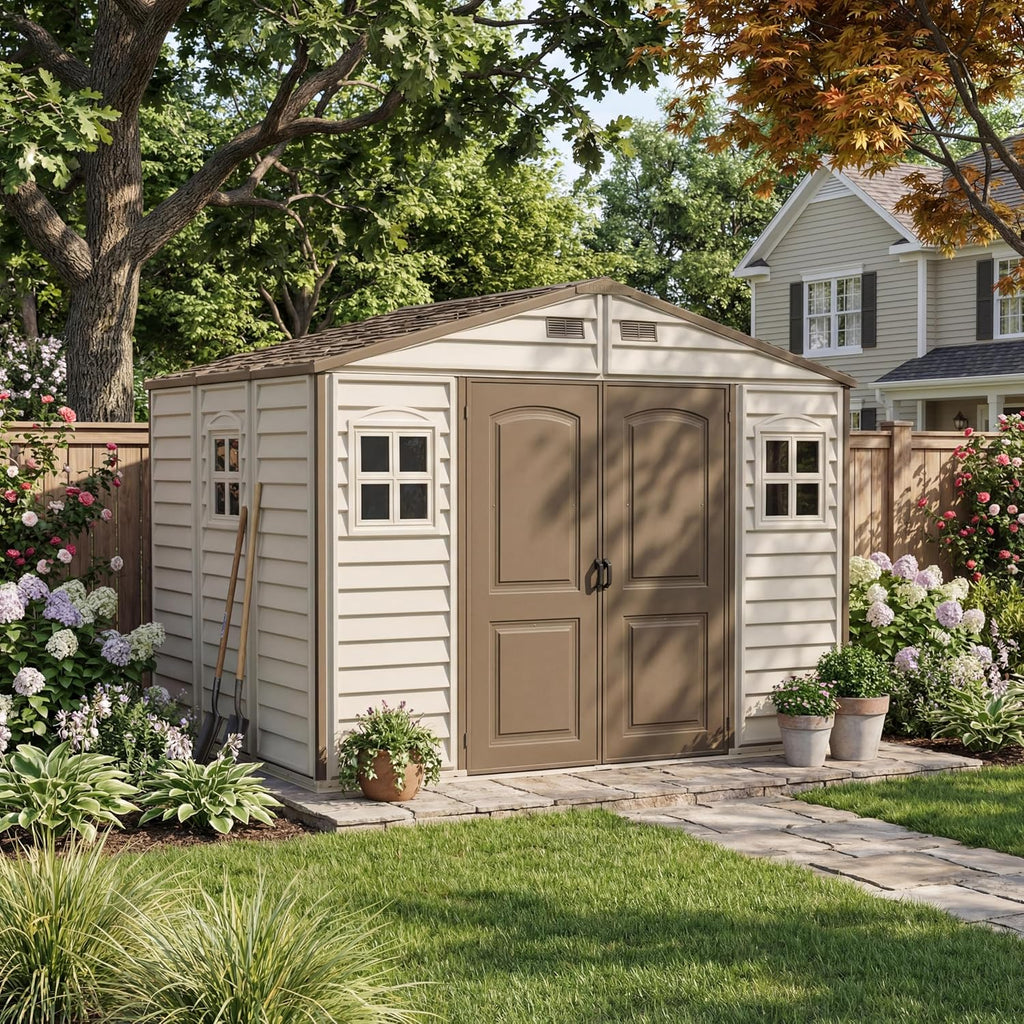 10 x 8 ft Outdoor Resin Storage Shed with Double Doors, Windows & Floor Foundation – view 3