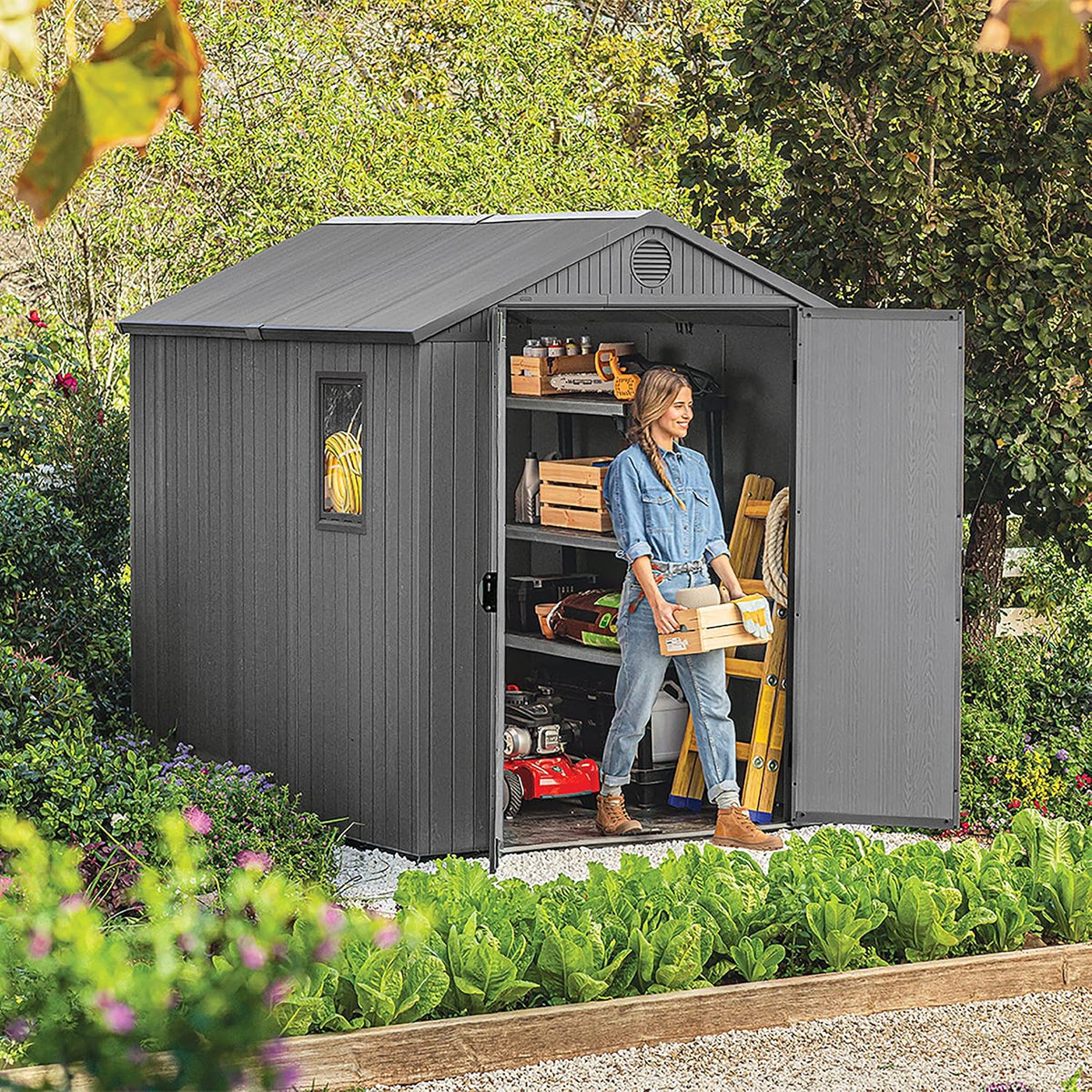 6 x 8 ft Outdoor Resin Storage Shed with Double Doors, Window & Heavy-Duty Floor – view 9