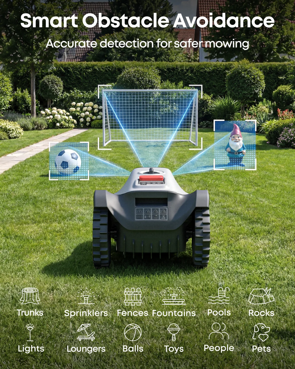 Wire-Free Robot Lawn Mower with AI Vision & 3D Obstacle Avoidance – view 5